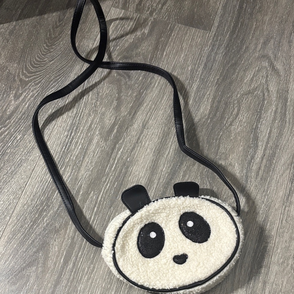 Kids Faux Shearling Panda Crossbody Bag - White